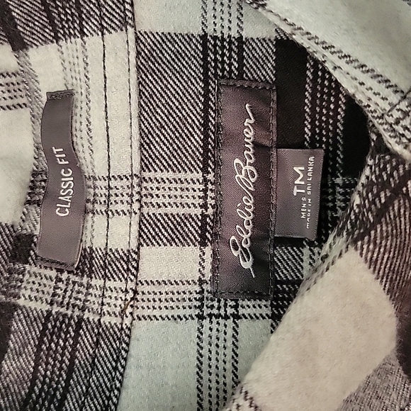 Eddie Bauer Classic Black & White Plaid Flannel, Size Tall Medium - Picture 6 of 8